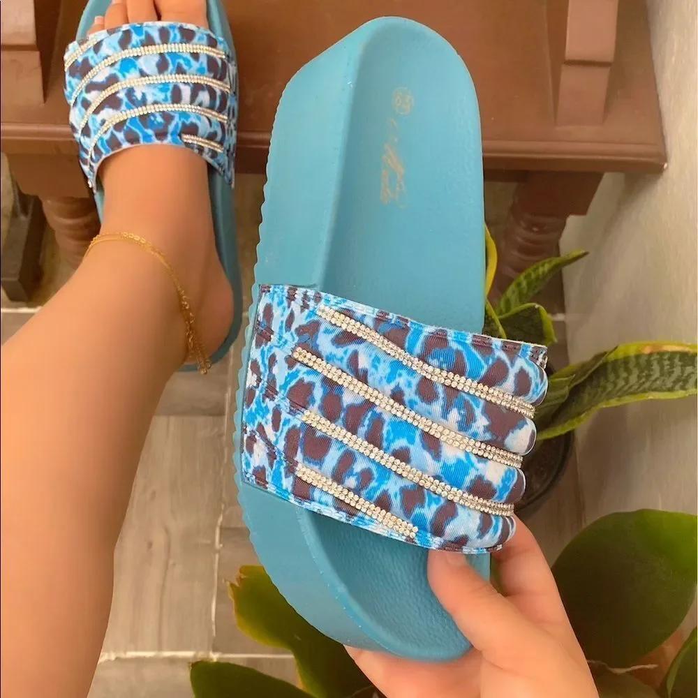 Blue Leopard Platform Rhinestone Sandal